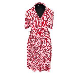 Valerie Bertinelli Red & White Animal Print Dress Size 8 Polyester Spandex